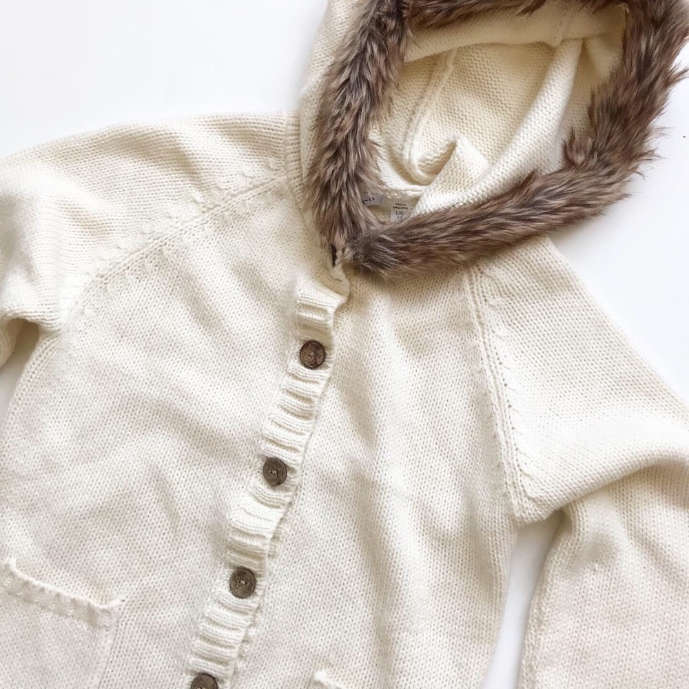 Dex off white knit hooded cardigan EUC LG(12Y) - Picture 2 of 2